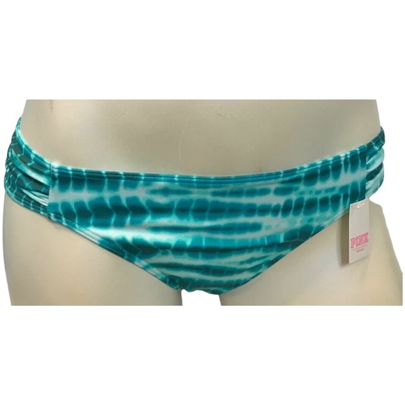 Victoria's Secret PINK Teal Tie Dye Ruched Sides Cheeky Swim Bottom S - Picture 1 of 2